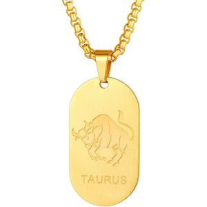 Trahoo-Collier Signe Astrologique Personnalisé Prénom & Photo, Pendentif Médaillon/Plaque Zodiaque Acier Inoxydable(Boîte Cadeau) - Neuf