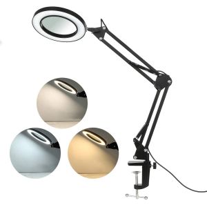 Lampe Loupe Led (Nior 8x) Avec Pince, Loupe Avec Lumière 8 Dioptries, Lampe Loupe Éclairée 3 Couleurs, Bras Pivotant, Lumière À Intensité Variable Pour La Lecture Sur Table Ou En Atelier - Neuf