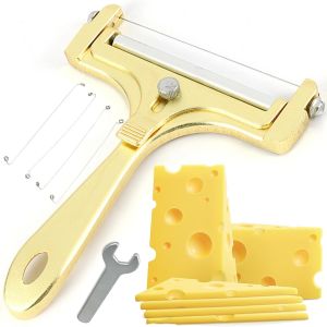 Checarzhn--No1-Coupe Fromage Avec Rouleau Et Fil De Coupe, Trancheur Manuel À Fromage En Aluminium, Réglable Coupe Fromage Pour Fromage Et Beurre, Trancheuse À Fromage Avec 4 Fils De Rechange, Or - Neuf
