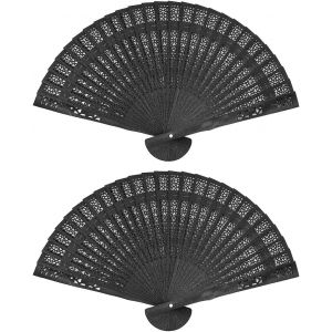 Kalanka-2 Pièces Éventails À Main En Bois Noir Éventails À Main En Bois Noir Éventail Pliant À Main Femmes Hommes Éventail En Bambou Pour Danse Rave Cadeaux De Mariage - Neuf