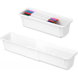Eryi-Lot De 2 Organisateur De Tiroir, Boite Rangement Tiroir Plastique Pour Cuisine, Bureau, Organisateur Tiroir Extensible Pour Couverts, Maquillage Et Autres Petits Objets, Blanc - Neuf