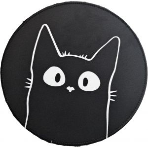 Tapis De Souris Rond En Caoutchouc Antidérapant Pour Ordinateur Portable, Tapis De Souris Mignon Motif De Chat Pour Le Bureau Voyage Masculin Femelle Enfants (Noir) - Neuf