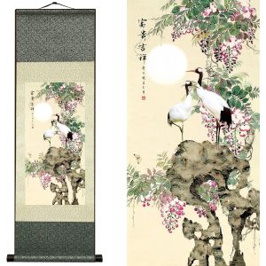 ERYI-Decoration Chambre Poster Murale Affiche Decoration Murale Orientale Asiatique Peinture Sur Rouleau De Soie Animal Grue Du Japon Decorations Murales Pour Decoration Maison Chambre 92 X 30Cm - Neuf