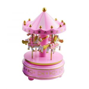 Boîtes à musique carrousel rond cheval en bois,manège,boîte à musique en plastique,cadeau de Noël,décoration d'intérieur -Rose - Neuf
