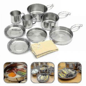 8pcs Outdoor Camping Batterie De Cuisine Pique-Casserole Ensemble Acier Inoxydable Randonn&eacute;e Bbq - Neuf