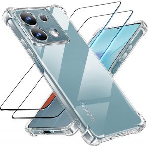 3 en 1 Verre Tremp&eacute; et Coque pour Xiaomi Redmi Note 13 Pro 5G / Poco X6,[Coussin d'air Int&eacute;gr&eacute;] Anti-Jaunissement Souple TPU Bumper Coque Protection,Transparente - Neuf