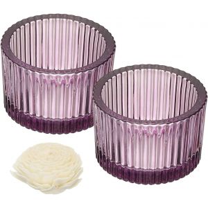 KALANKA-Lot de 2 bougeoirs ronds en verre nervuré pour centre de table, décoration d'intérieur et fournitures de fête (violet) - Neuf