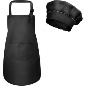 KALANKA-Tablier Enfant et Chapeau de Chef, Bambin Tablier de Chef avec Poches pour Filles Garçons, Toque et Tablier Cuisine Enfant, Tablier de Cuisson Jardin pour Peinture Artisanat (M pour 3-6 Ans) - Neuf