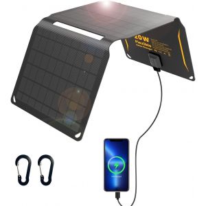 Cmjaagur-Panneau Solaire Portable Etfe 20 W, Chargeur De Panneau Solaire Pliable Avec Qc3.0 (18 W), Port Dc, Panneau Solaire Monocristallin Étanche Ip67 Pour Smartphones Samsung Galaxy, Camp[M2128] - Neuf