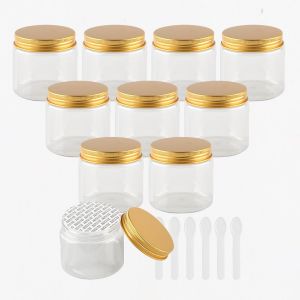 12 Pi&egrave;ces Vides Petit 200 ml Transparent Cosm&eacute;tique Pot en Plastique avec Couvercle Or 200 g Pots de Cosm&eacute;tique Cr&egrave;me de Bouteille Contenant avec 6x Spatules - Neuf