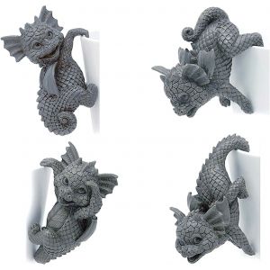 NouvelHorizonstore-Lot de 4 statues de dinosaures &agrave; suspendre en r&eacute;sine, figurines de dragon pour pot de fleurs, d&eacute;coration &agrave; suspendre, figurines de dragon animal pour bureau, maison, jardin, d&eacute;cora - Neuf