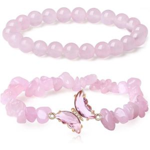 Eryi-2 Pièces Bracelet Quartz Rose Bracelet Perles Pierre Naturelle Lithotherapie En 8mm Élastique Bracelet Homme Et Femme,Quartz Rose,Bracelet Pierre Naturelle Femme,Cadeau Pour Femme Saint Valentin - Neuf