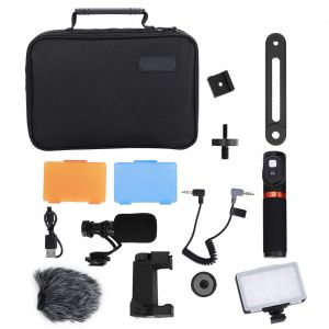 ViewFlex VF-H6 Kit stabilisateur de poignee avec telecommande Bluetooth, eclairage LED, microphone a condensateur pour camera d'action pour smartphone - Neuf