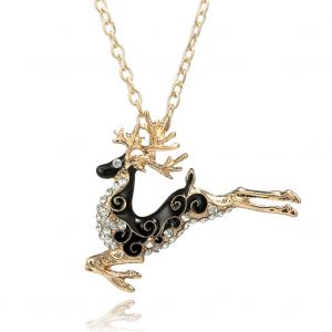 Collier De Noel Style Occidental En Alliage Emaille Et Strass Pour Femme (Cerf Dore Courant) - Neuf