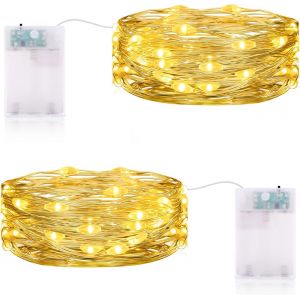 KAL-Guirlande Lumineuse Led, 2M 20 Led Guirlande Lumineuse À Piles Avec Minuterie Étanche Guirlande Led Pour Chambre À Coucher, Mariage, Fête Et Décoration De Noël - Neuf