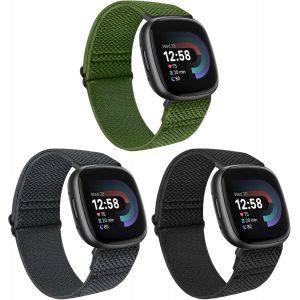 Huamanlou 3 Pack Elastic Nylon Straps Compatible With Fitbit Versa 4 Strap/Fitbit Versa 3 Strap/Fitbit Sense Strap/Sense 2 Strap, Soft Loop Adjustable Sport Replacement Wristbands For Women Men - Neuf