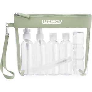 KALANKA-Trousse de Toilette Transparente + 8 Bouteilles Vide de Voyage pour Liquides(Max.100ml), Kit de Voyage pour l`Avion,Set de Voyage dans Bagages à Main, Sac Cosmétiques pour Hommes et Femmes - Neuf