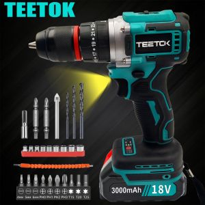 TEETOK Brushless Perceuse sans fil portable 18V-100Nm électrique Visseuse tournevis perforateur Kit combinée pour maison bricolage DIY Avec LED+19Accessoires+Batterie3.0Ah+Chargeur,Compatible Makita - Neuf
