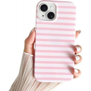 JGD-Coque iPhone 13 T&eacute;l&eacute;phone Mignon &agrave; Rayures Horizontales, Coque de t&eacute;l&eacute;phone Mince en TPU Souple Antichoc pour Femmes Filles Belle et &eacute;l&eacute;gante,Rose - Neuf