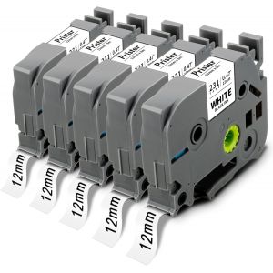 5x Compatible pour Brother TZe-231 TZe231 TZ-231 Tze 12mm 0,47 Rubans blancs lamin&eacute;s pour Brother PT-H107B PT-H100LB PT-H110 PT-D210 PT-P300BT PT-E100 PT-1000 PT-1080 D600VP D400 PT-H101 - Neuf