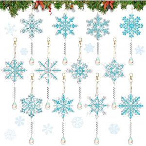 Ayuhr-Lot De 12 Porte-Clés De Peinture Diamant 5d - Pendentif Flocon De Neige - Kit Diy Diamond Painting Des Deux Côtés Pour Noël - Neuf