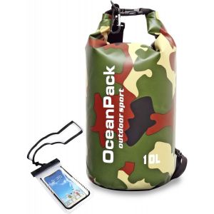 Kalanka-Sac Étanche 10l Sac À Bandoulière Étanche Et Étui De Téléphone Portable Étanche Ipx8 Pour Kayak, Bateau, Canoë/Rafting/Snowboard (Vert Armée) - Neuf