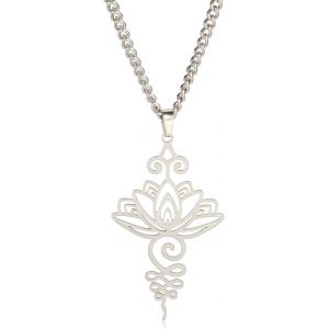 Unalome Lotus Necklace Stainless Steel Lotus Flower Earrings Yoga Symbol Inspirational Buddhism Jewelry For Women Girls - Neuf