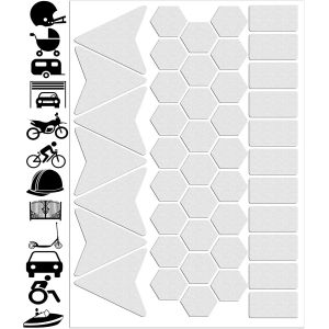 Set Of 45 Pvc High Visibility Stickers Reflective Night Visibility Stickers For Bike, Helmet, Stroller, Toys, Caravan, Roller, Boat White D 49 - Neuf