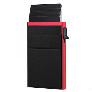 Carteras Choice-Porte-cartes de cr&eacute;dit Rfid pour hommes,mince,mini portefeuilles minimalistes,&eacute;tui en m&eacute;tal de luxe,porte-cartes d'identit&eacute; bancaires--Rouge - Neuf