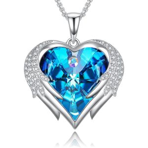 Tianyi-Collier Femme Aile D'ange Gardien Collier Pendentif 18k Plaqu&eacute; Or Blanc Rose Zircone Cubique Cristal Autrichien Coeur D'amour Cadeau De Bijoux Pour Saint Valentin No&euml;l Anniversaire - Neuf