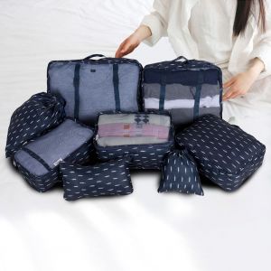 HJLIAN Lot de 8 sacs de rangement de voyage, cubes, pochettes, organisateurs de valises (bleu marine) - Neuf