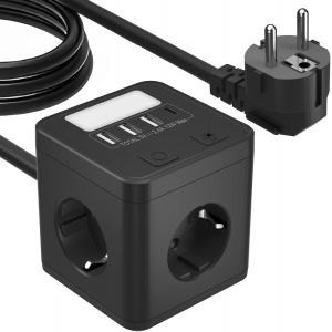 Multiprise 4 prises avec USB C,cube USB avec veilleuse,multiprise cube avec interrupteur,multiprise pour la maison,le bureau,câble de 1,5 m,noir - Neuf