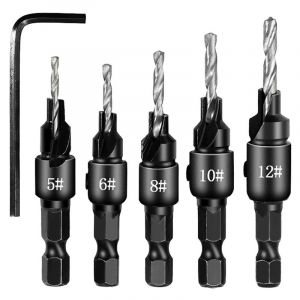 5-Morceau De Changement Rapide Des Outils. Fraise Foret Ensemble, Fraise Foret hélicoïdal Ensemble de Bits pour le travail du Bois, Hexagonal Poignée, Vu le Trou Réglée, Bouchon à Vis - Neuf