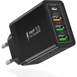 TRAHOO-Chargeur USB-C 35W 4 Ports [PD20W +QC3.0 ], Chargeur Rapide Type C Adaptateur Secteur USBC pour iPhone 16/15/14 Pro Max, Samsung Galaxy S24/S23/S20+, Google Pixel 8, iPad, Huawei/Tablettes - Neuf