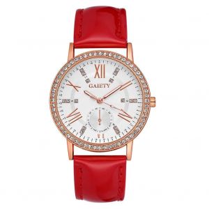 Gaiety Classic Pu Strap Strass D&eacute;coration Quartz Montre Analogique Montre-Bracelet (Rouge) - Neuf