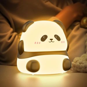 Mignon Led Veilleuse Enfants, Panda Lampe De Chevet Pour Enfant Tactile Contr&ocirc;le 1200mah Rechargeable 3 Luminosit&eacute; & Rgb Kawaii Silicone Veilleuse B&eacute;b&eacute; Avec Timer Pour Cadeaux D&eacute;coration - Neuf