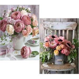 Ayuhr-Lot De 2 Kits De Peinture Diamant - Rose Et Fleur 5d - Peinture Diamant Par Numéro - Peinture Diamant - Images Artistiques - Kit D'accessoires Pour La Maison, Le Mur Et L'entrée - Neuf