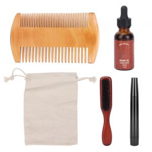 Kit de barbe pour homme, brosse a barbe, huile de soin de la barbe, stylo a barbe, peigne a barbe, kit de soins de la barbe 30 ml - Neuf