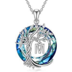 Cadeaux De Noël Pour Les Femmes En Alliage De Collier Arbre De Vie Avec Initiale Lettre M De L'arbre De Famille Pendentif Avec Cristal Cercle D'anniversaire De Bijoux De Cadeaux Pour Les - Neuf