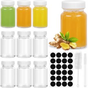 Jexnovashop-10 Bouteilles En Verre 60ml Avec Bouchon Herm&eacute;tique Mini Shot Detox - Bocaux Pour Jus De Gingembre, Liqueur, Confiture - R&eacute;utilisable Pour Pique-Nique - Neuf