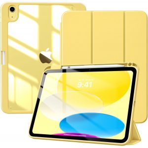 Coque pour iPad A16 11&egrave;me G&eacute;n&eacute;ration 11 Pouces 2025,iPad 10&egrave;me G&eacute;n&eacute;ration 2022 10,9 Pouces avec Porte Stylet,&Eacute;tui Tri-Fold Transparente,Housse avec Veille/R&eacute;veil Auto, Jaune Clair - Neuf