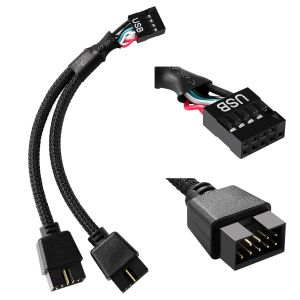 JGD-USB 2.0 9 Broches Femelle &agrave; Double C&acirc;ble D'extension M&acirc;le 9 Broches, USB Femelle 1 &agrave; 2 M&acirc;les Rallonge Carte M&egrave;re 9 Broches, pour Ordinateur Carte M&egrave;re Interne, Noir - Neuf