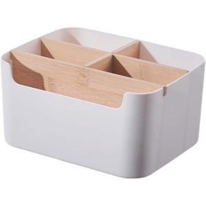 Boîte de Rangement de Bureau,Organiseur de Bureau 5 Compartiments en Bois,Multifonctionnelle Amovibles Organisateu de Bureau Papeterie Organizer pour maison,l'école,stylos,cosmétiques (blanc) - Neuf