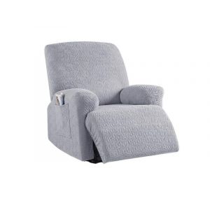 Housse De Fauteuil Inclinable Extensible &iquest; Gris Clair, Motif Jacquard, Tissu Tr&egrave;s Extensible, Lavable En Machine, Installation Facile - Neuf