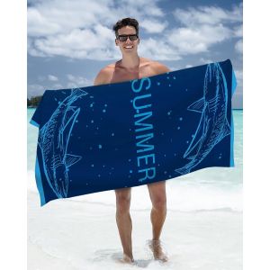 Tzf-Serviette De Plage En Microfibre, Sans Sable, &Agrave; S&eacute;chage Rapide Et L&eacute;g&egrave;re, Grande Serviette De Plage, 160 X 80 Cm, Pour Voyage, Plage, Sauna (Bleu Shark, 80 X 160 Cm) - Neuf