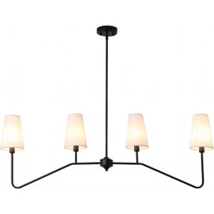 Subzonal-Cuisine Suspension Luminaire,120 Cm Lin&eacute;aire Lustre Salon 4-Light Classic Linear Noir Lampe Avec Un Abat-Jour En Lin Blanc E14 Luminaires Int&eacute;rieur Pour Chambre Suspendu Sejour Plafond Coulo - Neuf