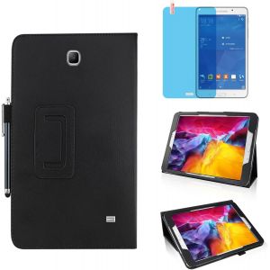 ELVORIX-Tablettes Coque pour Samsung Galaxy Tab 4 7.0 inch 2014 (SM-T230 T231 T235),Full De Protection Multi-Angle Debout Etui Cuir Housse avec Stylus Pen,Protecteur Film (Black) - Neuf