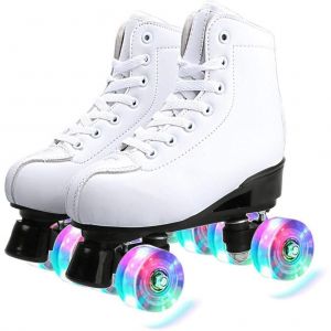 Patins A Roulettes Led A 4 Roues En Cuir Pu, Double Rangee, Confortables Et Durables, Unisexes - Neuf