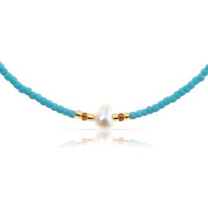 Kal-Collier De Perles Designer - Bijou De Plage Et De Surfeur En Filigrane D'eau Douce - &Eacute;tanche Et Fabriqu&eacute; &Agrave; La Main Pour Femme - Neuf