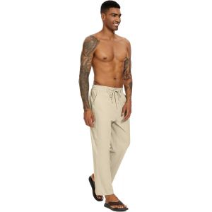 Tzf-Pantalon Coton Lin Homme Yoga Décontracté Pantalons Toile Homme Leger Eté Pantalon Taille Elastique Placket Zipper - Neuf